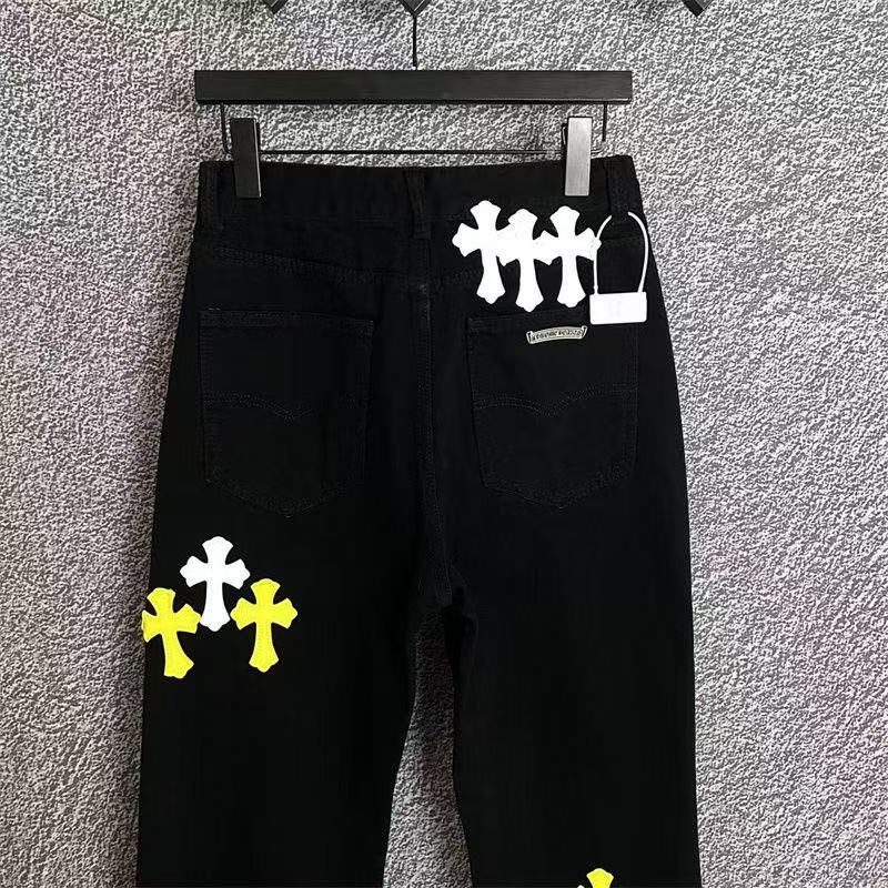CHROME HEARTS WHITE YELLOW CROSS PATCH JEANS BLACK - netstar®