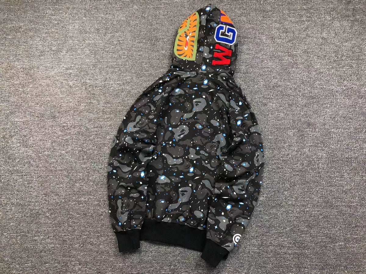 BAPE SPACE CAMO DOUBLE SHARK FULL ZIP HOODIE BLACK - netstar®