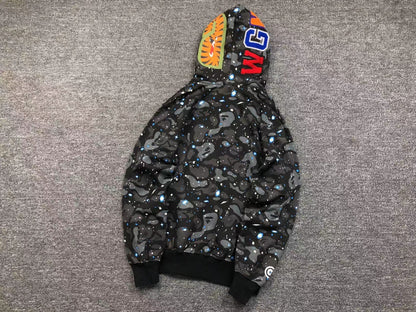 BAPE SPACE CAMO DOUBLE SHARK FULL ZIP HOODIE BLACK - netstar®