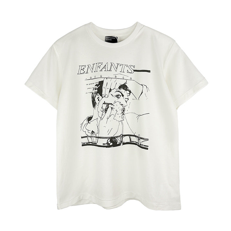 Casual short-sleeved T-shirt, printed cotton