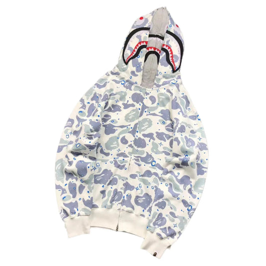 BAPE SPACE CAMO DOUBLE SHARK FULL ZIP HOODIE WHITE - netstar®