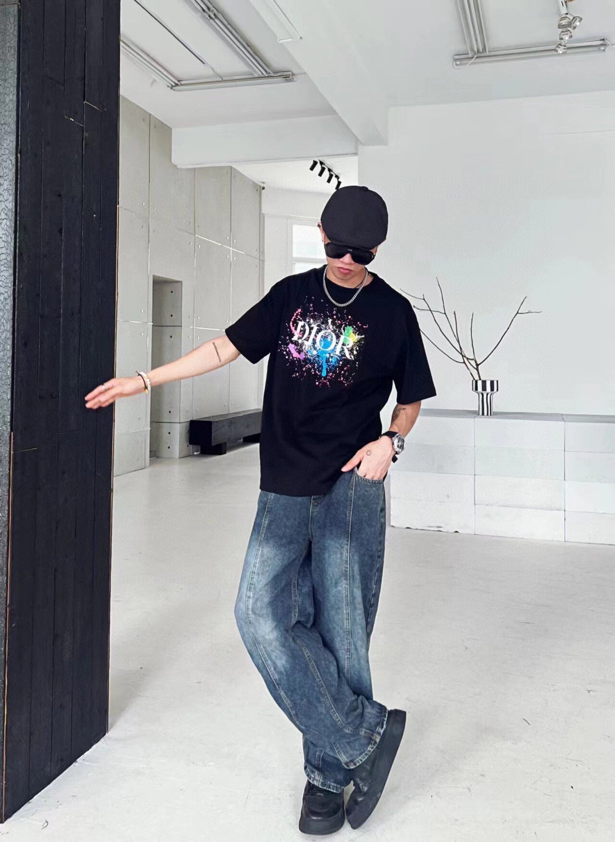 Dior Color Splash Graphic T-Shirt - Black - netstar