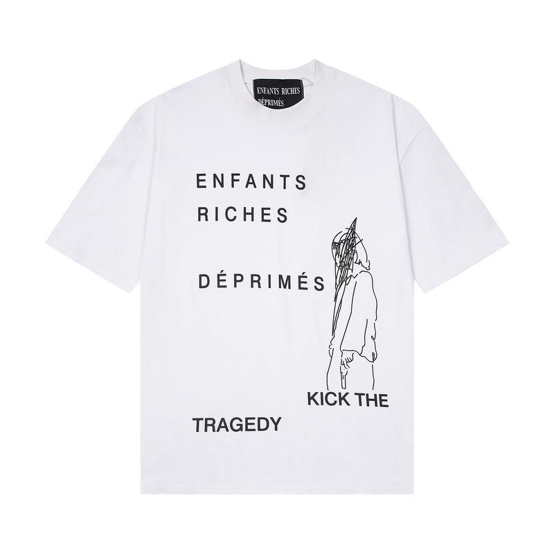 Casual short-sleeved T-shirt, printed cotton