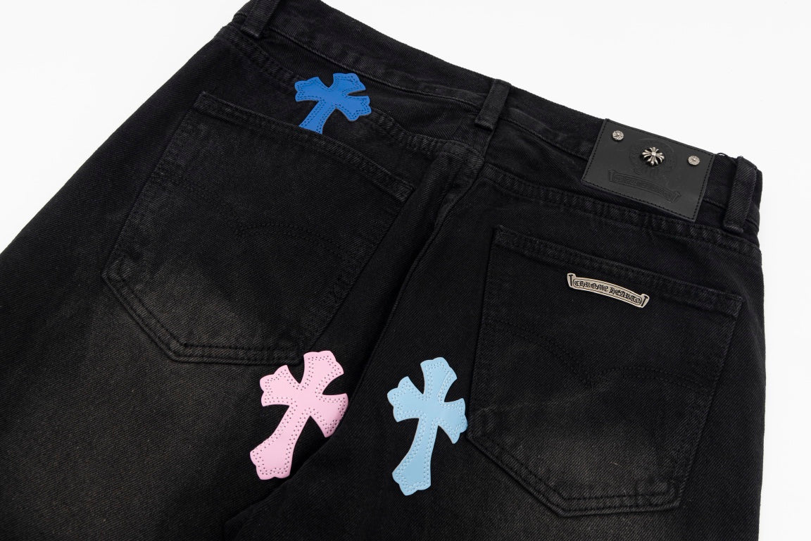 CHROME HEARTS MULTICOLOR CROSS PATCH JORTS BLACK - netstar®