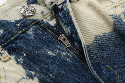 CHROME HEARTS TIE DYE WHITE ORANGE CROSS PATCH JEANS - netstar®