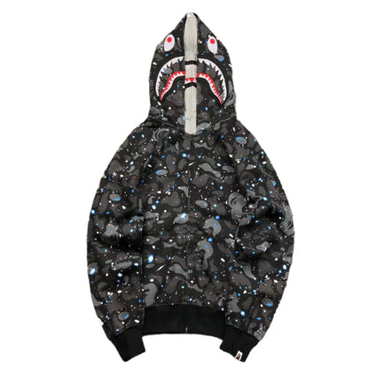 BAPE SPACE CAMO DOUBLE SHARK FULL ZIP HOODIE BLACK - netstar®