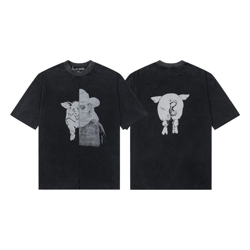 Casual short-sleeved T-shirt, printed cotton