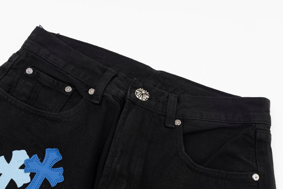 CHROME HEARTS MULTICOLOR CROSS PATCH JORTS BLACK - netstar®